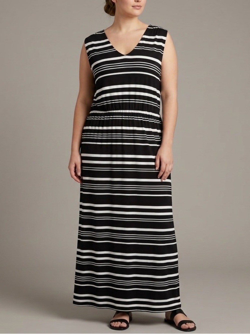 Dex Striped Maxi V Neck Dress
